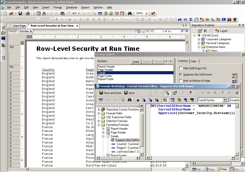 Row level Security Trick with Crystal Reports David Taylor s SAP